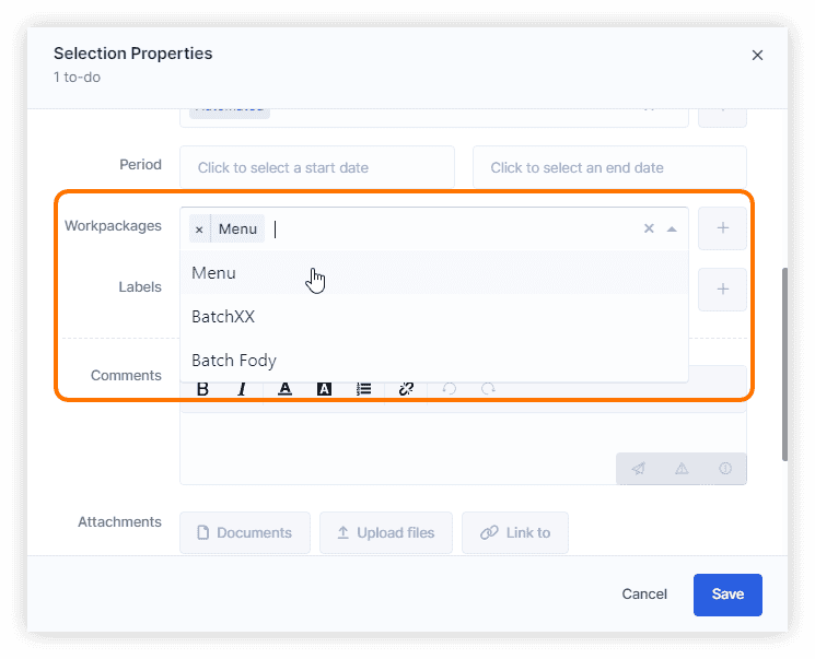 Select existing workpackages