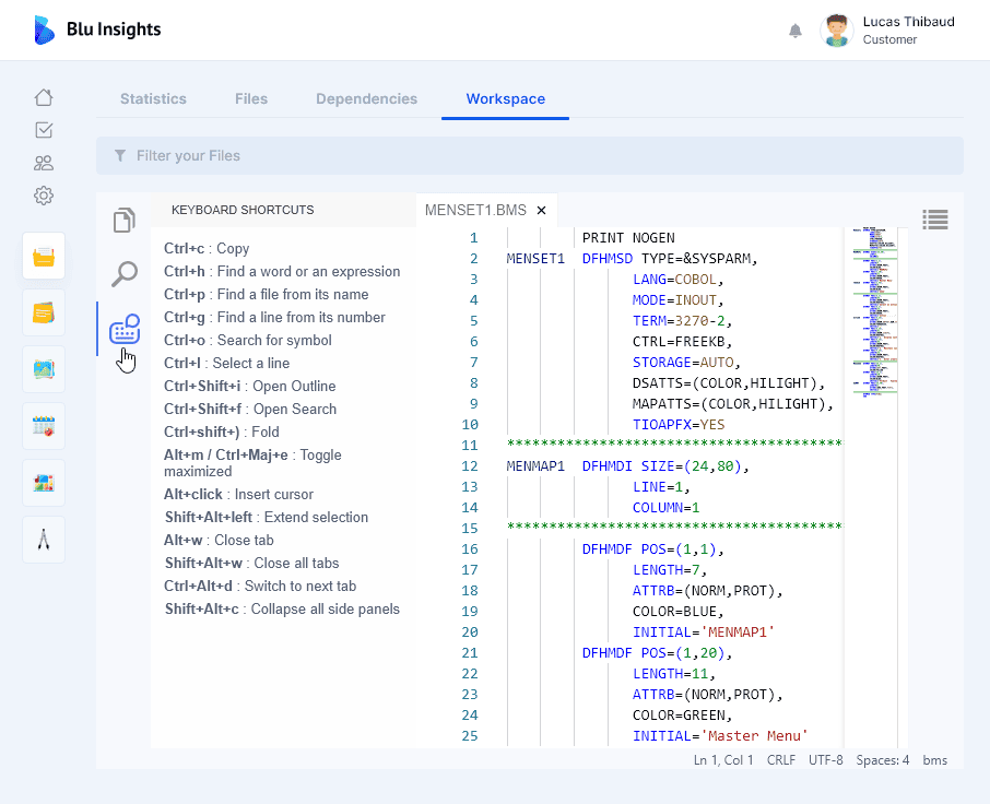 Workspace - Keyboard shortcuts